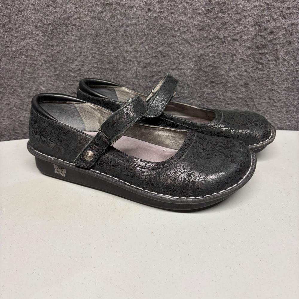 Alegria Paloma Black Crackle Leather Mary Jane Shoes BEL-558 Womens 10.5